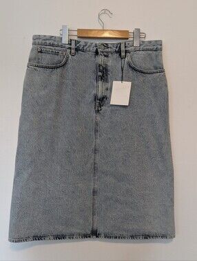 NWT Toteme Organic Cotton Denim Midi Skirt Cool Blue Old Money Classic 40 US 8